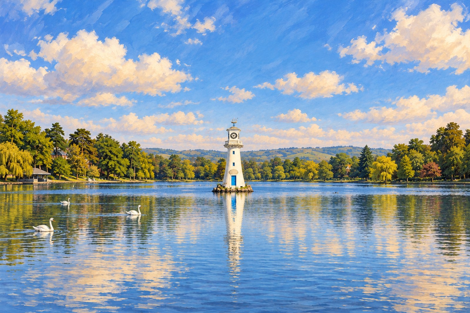 Artist's impression of the Scott Memorial clock tower in Roath Park lake, Cardiff